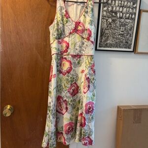 Ann Taylor LOFT Floral Midi Dress - Pink and Green Red